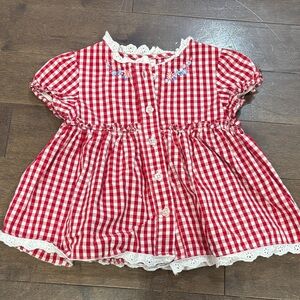 Wonderkids Red Gingham Dress with Lace Trim